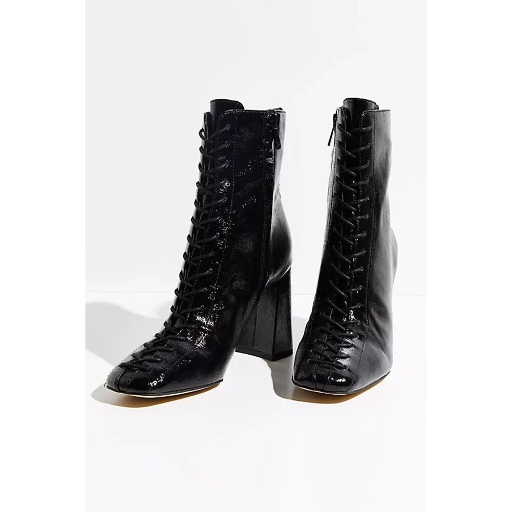 Free People Carney Lace-Up Boots Black Croc Leather Size 36 / 6  nWOB